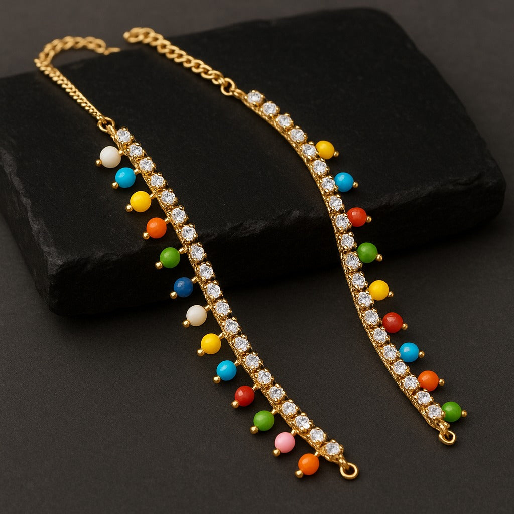 Colorful Beaded Stone Payal – Traditional Anklet Pair