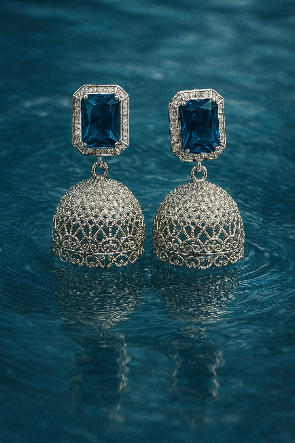 Royal Blue Stone Jhumka Earrings – Luxury Statement Design