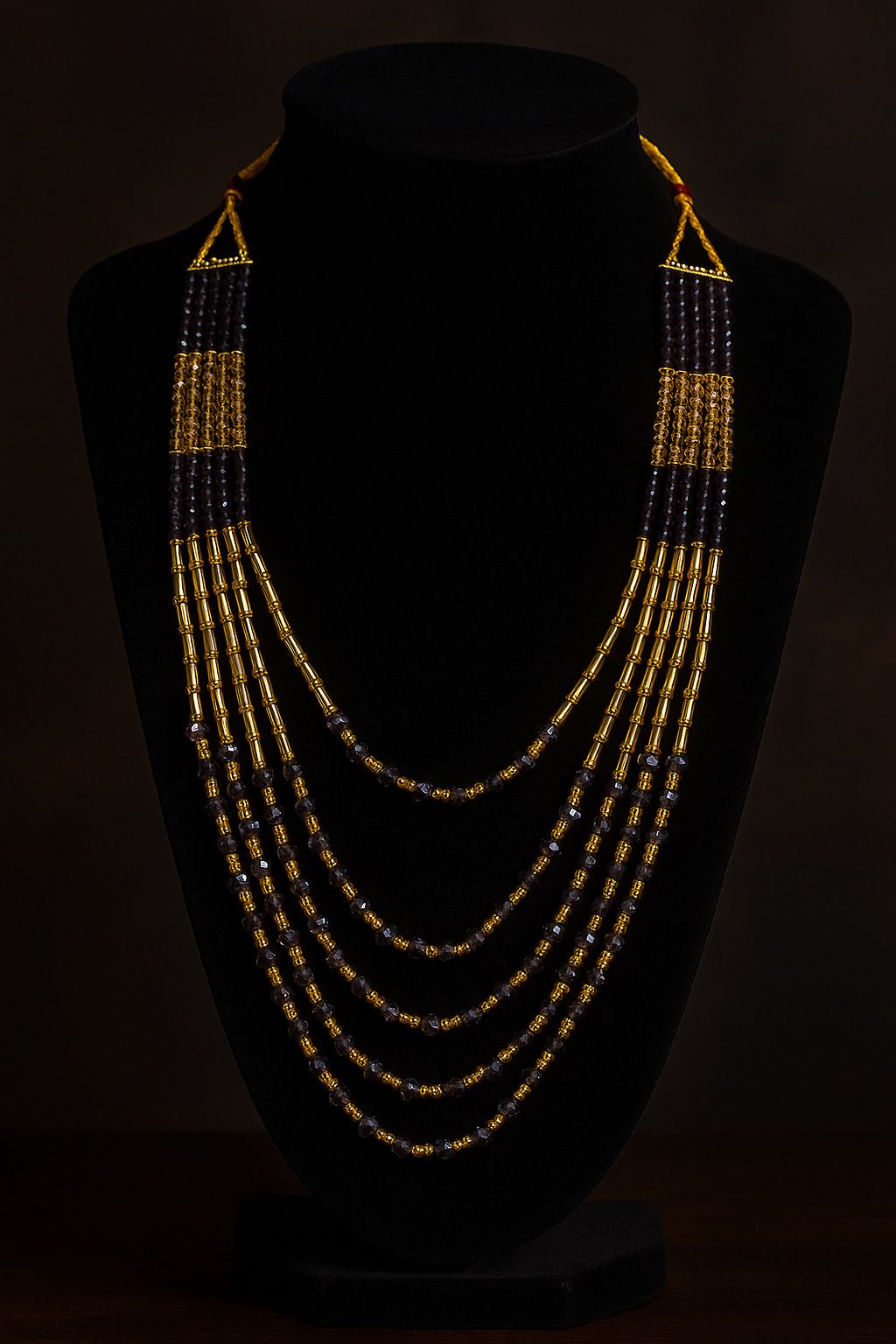 Royal Elegance Multi-Layered Beaded Necklace – Black & Gold