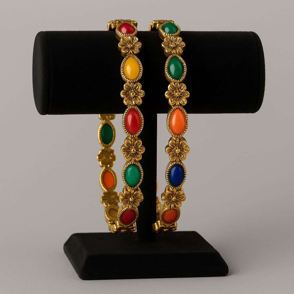 ✨ Gold-Plated Multicolor Stone Bangles – Elegant & Timeless ✨