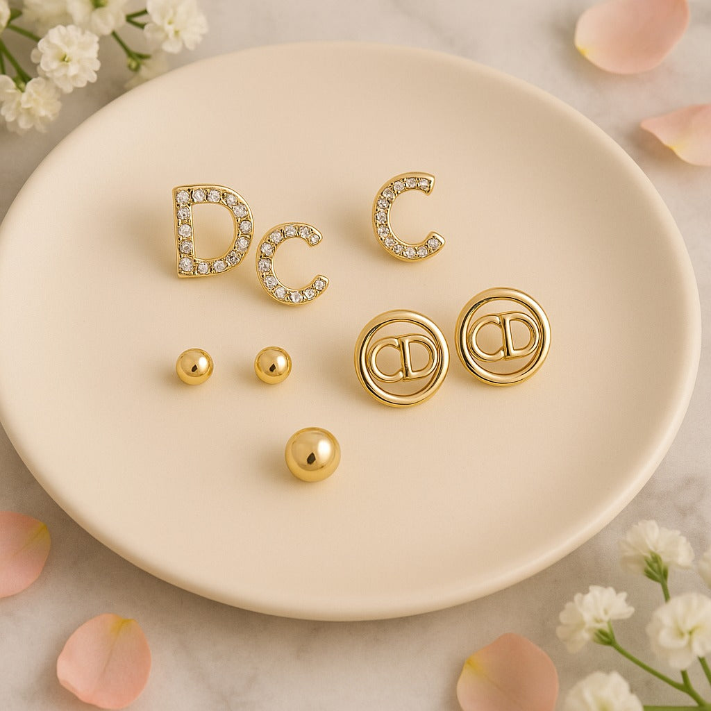 Elegant Gold-Plated Designer Earring Set – 6 Pairs