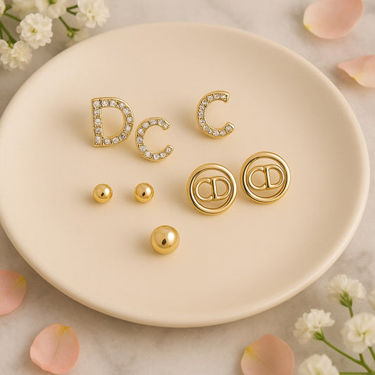 Elegant Gold-Plated Designer Earring Set – 6 Pairs
