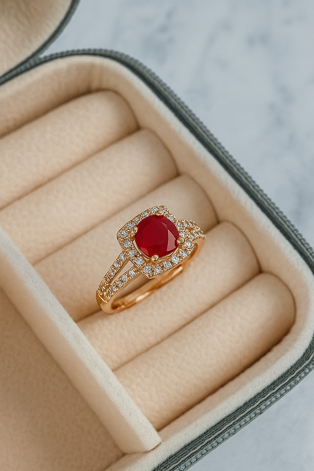 Royal Red Ruby Ring with Gold & Diamond Accents