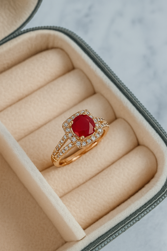 Royal Red Ruby Ring with Gold & Diamond Accents