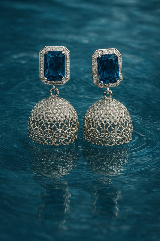 Royal Blue Stone Jhumka Earrings – Luxury Statement Design