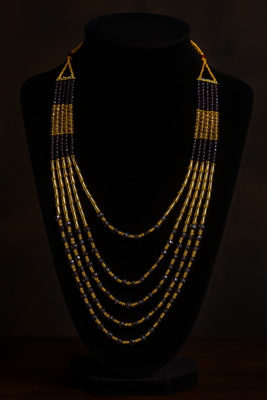 Royal Elegance Multi-Layered Beaded Necklace – Black & Gold