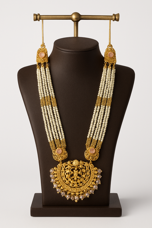 ✨ Royal Gold-Plated Pearl Beaded Temple Necklace ✨