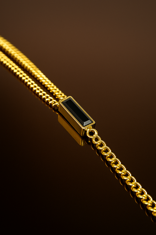 Modern Elegance Gold Bracelet with Black Rectangular Stone