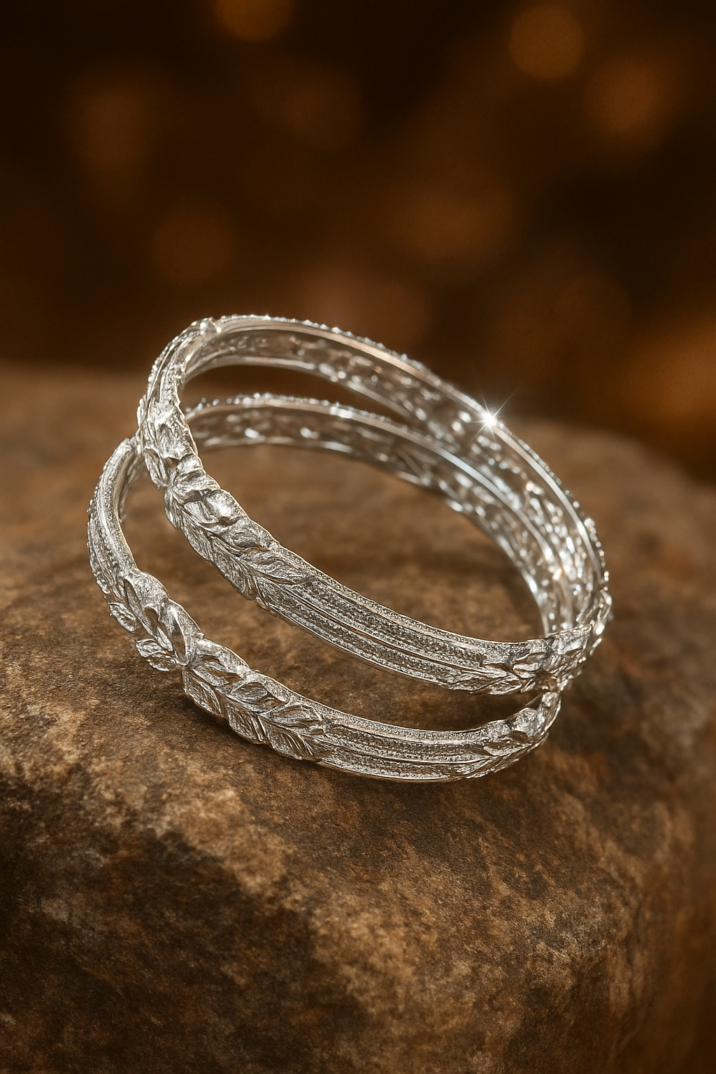 Elegant Silver Floral Bangles – Traditional Design (Pair) (Copy)