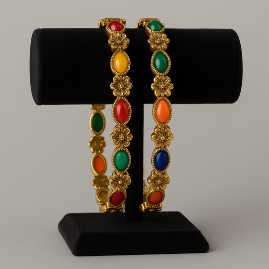 ✨ Gold-Plated Multicolor Stone Bangles – Elegant & Timeless ✨